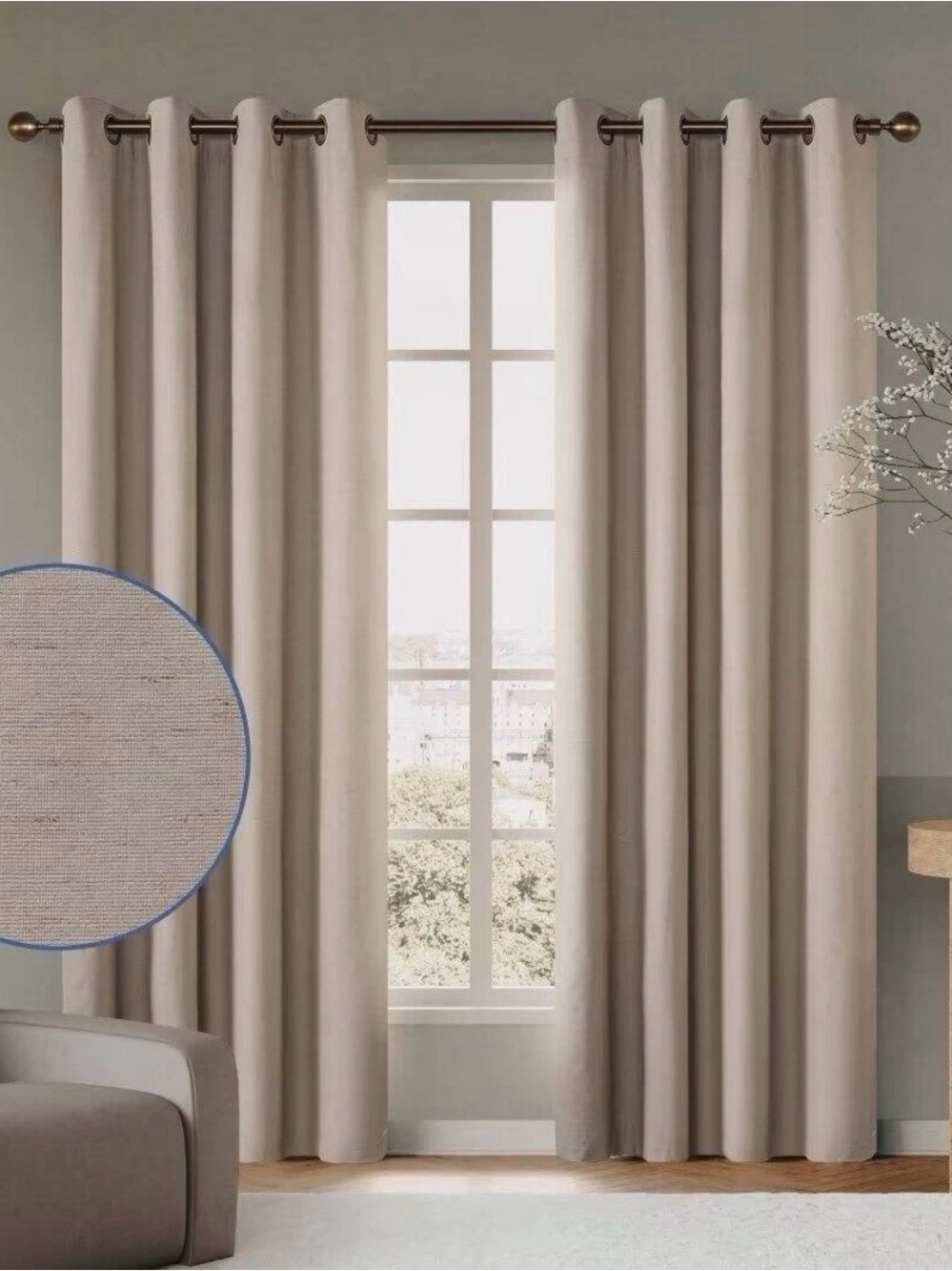 Neutral Beige Grommet Blackout Curtain Panels 52x96 bin e-